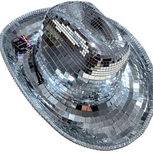 Hobby Lobby Women OS Disco Cowgirl Hat Silver Mirror Tile Sparkle Heavy Duty